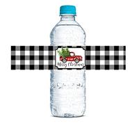 AmandaCreation - Pegatinas impermeables para botellas de agua con diseño de búfalo a cuadros negros, 20 etiquetas envolventes de 1.75 x 8.5 pulgadas