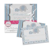 AmandaCreation - Tarjetas con diseño de elefante azul y texto "Trae un libro" para baby showers, 20 tarjetas de doble cara de 2.5 x 4 pulgadas, invitan a los invitados a traer un libro para la nueva llegada