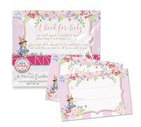 AmandaCreation - Tarjetas con diseño floral de conejo pequeño para baby showers, 20 tarjetas de inserción de doble cara de 2.5 x 4 pulgadas, invitan a los invitados a traer un libro para la nueva llegada