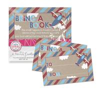 AmandaCreation - Tarjetas con temática de avión "Trae un libro" para baby showers, 20 tarjetas de doble cara de 2.5 x 4 pulgadas, invitan a los invitados a traer un libro para la nueva llegada