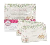 AmandaCreation - Tarjetas con temática de bosque de ciervos, 20 tarjetas de doble cara de 2.5 x 4 pulgadas, invitan a los invitados a traer un libro para la nueva llegada