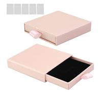 Amandelizabe 2 cajas de regalo para joyas, collar con 5 bolsas transparentes, caja de almacenamiento expandible para pendientes y anillos (rosa claro)
