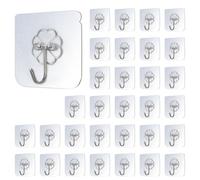 AMANDELIZABE 32 ganchos adhesivos transparentes - Ganchos adhesivos extra fuertes, alta capacidad de carga - Ganchos adhesivos giratorios 180° para techo o pared, discretos, ideales para cocina, baño,