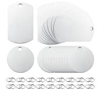 AMANDELIZABE Colgante de acero inoxidable en blanco, 22 unidades, etiquetas para perros, etiquetas para perros, llaveros, etiquetas, llaveros, redondos, kit de fabricación