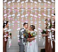 AMANDELIZABE Guirnalda de papel decorativa, 52 m, color blanco, guirnalda de corazones para bodas, cumpleaños, decoración de despedida de soltera