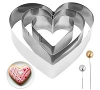 AMANDELIZABE Molde de corazón de 3 piezas con forma de corazón, anillo para tartas, acero inoxidable, anillo para galletas, forma de corazón, marco para hornear para decoración de tartas, galletas,