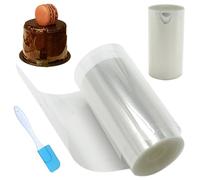 AMANDELIZABE Rollo de film transparente para tartas, 8 cm x 10 m, acetato para decoración de tartas, chocolate, mousse, anillos de postre (8 cm) con 1 raspador de mantequilla
