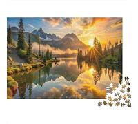 Amanecer en Lago Puzzle de 1000 Piezas Papel para Adultos Reflejo de Montaña Juego de Puzzle Relajación Decoración Hogar 38x26cm/1000pcs