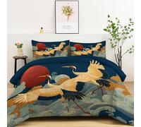 Amanecer Pájaros Volando En Movimiento Edredon 4 Estaciones Japonés Edredón Relleno Nórdico Cama 135/150 Estampado, Azul Oscuro Edredones Reversible 220 x 240 cm para Niñas Niños Juveniles y Adulto