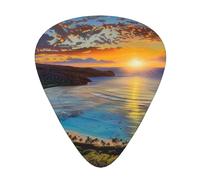 Amanecer sobre la bahía de Hanauma, Oahu, Hawái. Púas de guitarra impresas. 12 piezas en caja. Mejoran el sonido de ukelele, guitarra eléctrica, acústica y bajo (0,46 0,71 0,96 mm).