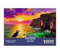 Amanecer sobre los acantilados de los pingüinos de Las Islas Feroe Puzzle De Madera Impermeable DIY Puzzles De 1000 Piezas para Adultos Desafiante Y Estimulante Rompecabezas