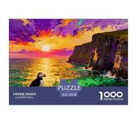 Amanecer sobre los acantilados de los pingüinos de Las Islas Feroe Puzzle De Madera Impermeable DIY Puzzles De 1000 Piezas Regalos para Adultos Divertido Rompecabezas Juegos Desafiantes