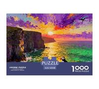Amanecer sobre los Acantilados de los Puffins en Las Islas Feroe Puzzle De Madera Impermeable Puzzles De 1000 Piezas para Adultos Desafiante Y Estimulante Rompecabezas para Juegos Educativos