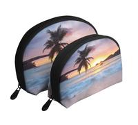 Amanecer Tropical Palmera Isla, Bolsa de Maquillaje de Concha, Monedero pequeño para Mujer, Bolsa de artículos de tocador, Bolsa de cosméticos, 2 Piezas