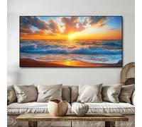 Amanecer y atardecer, playa, olas, horizonte, paisaje, lienzo, pintura, arte de pared, carteles para decoración de sala de estar, impresiones, 30 x 60 cm (12 x 24 pulgadas), sin marco