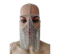 amangul Cadena de cabeza con borlas y diseño de flecos largos, cadena de metal punk, joyería para mujer, evento nocturno