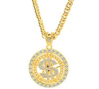 amangul Collar con signo de dólar, cadena de dinero de los años 80 y 90, collar giratorio de hip hop, cadena de oro grande, joyería de disfraz de rapero para hombre, collar de dinero grande, talla
