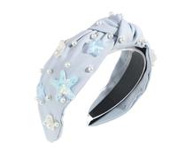 amangul Diademas anchas con nudo de perlas de imitación para las fiestas, diseño de conchas y playa, accesorio de moda para el cabello para mujeres (azul)