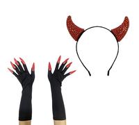 amangul Diademas de cuerno de diablo con diamantes de imitación para Halloween, diadema ajustable para el pelo para accesorios de disfraz de Halloween (traje rojo)