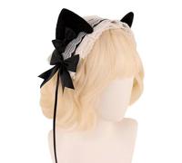 amangul Diademas de gatito con lazos para cosplay, orejas de gatito, diademas blancas, maquillaje, cosplay, fiesta de cumpleaños (blanco y negro)