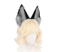 amangul Diademas elásticas de piel sintética con orejas de lobo para fiestas de disfraces, eventos de cosplay y juegos de rol, reuniones de disfraces (gris negro)
