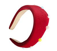 amangul Elegantes diademas de perlas de felpa para mujeres y niñas, diadema ancha elástica para el pelo, accesorio para el pelo de moda (rojo, diadema triangular)