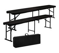 Amanka 2 x Banco de Cerveza Impermeable Plegable 183 x 30 x 43 Rattan Look Plástico Banco de jardín