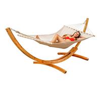 AMANKA Hamaca Terraza con Soporte - 325 cm Madera Exterior - Jardín con Colgante - Hamaca Doble - Marco de Jardín