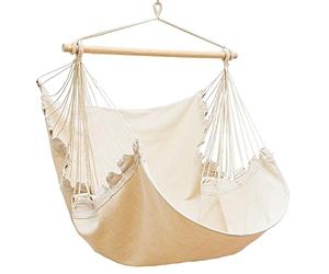 AMANKA Silla Colgante XL de 155x125 cm - 1 Persona Hamaca Columpio hasta 100 kg - Sillón Relax para Interior y Exterior - Balancín con Barra de Madera - Nido Cómodo para Balcón, Terraza o Habitación