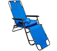 AMANKA Tumbona Plegable | Cómoda Silla de Playa con Acolchada Amovible 178 cm + Reposacabezas + Reposapiernas + Respaldo Reclinable | Azul