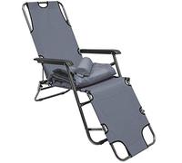 AMANKA Tumbona Plegable | Cómoda Silla de Playa con Acolchada Amovible 178 cm + Reposacabezas + Reposapiernas + Respaldo Reclinable | Gris