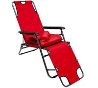 AMANKA Tumbona Plegable | Cómoda Silla de Playa con Acolchada Amovible 178 cm + Reposacabezas + Reposapiernas + Respaldo Reclinable | Rojo