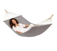 AMANKA XXL Hamaca con Barra Separadora 200x120 cm Gris - Colgante Doble 2 Personas 150kg - Algodón Resistente Exterior & Interior - Balcón Jardín Terraza Campings - 100% Puro Transpirable Natural