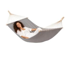 AMANKA XXL Hamaca con Barra Separadora 200x120 cm Gris - Colgante Doble 2 Personas 150kg - Algodón Resistente Exterior & Interior - Balcón Jardín Terraza Campings - 100% Puro Transpirable Natural