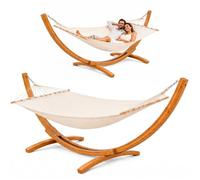 AMANKA XXL Hamaca para Dos con Estructura de Madera Natural Marco De Las Hamacas Jardín Beige