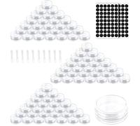 AMANMAN 100 Piezas Tarros de Plástico 3g/3ml Contenedores Cosmético de Viaje Envases de Vacío Pequeños Transparente con Tapas, Etiquetas Adhesivas y Mini Espátulas para Cosmética Crema Muestra Polvo