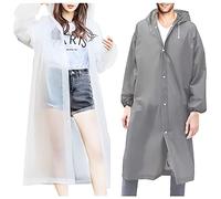AMANMAN Poncho de Lluvia Chubasqueros Impermeable Reutilizable Transpirable Chaquetas Capa con Capucha y Mangas para Hombre Mujer (Blanco & Gris)