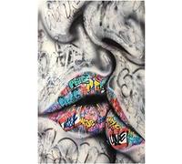 Amante Besos Banksy Graffiti Arte Imprimir En Lienzo Pinturas Pared Arte Poster Calle Pop Arte Pared Cuadros Obra de arte Para Sala Dormitorio Hogar Decoracion Sin marco 50×70cm
