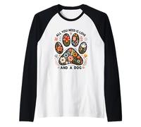 Amante de Las Mascotas All You Need Is Love and a Dog con Estampado Floral de Patas Camiseta Manga Raglan