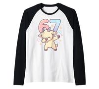 Amante de los Animales de Granja Bailando Chibi Dabbing Goat 67 Meme 6-7 Camiseta Manga Raglan