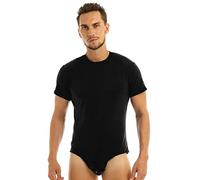 Amante de los bebés adultos, lencería para hombre, camisetas de peluche, suspensorio con cuello vuelto, bolsa para bulto, mono, pelele, disfraces, camisa,Cuello Redondo Negro,4XL