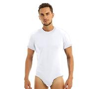 Amante de los bebés adultos, lencería para hombre, camisetas de peluche, suspensorio con cuello vuelto, bolsa para bulto, mono, pelele, disfraces, camisa,Cuello Redondo Blanco,4XL
