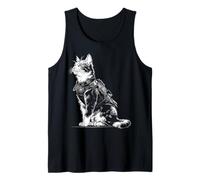 Amante de los Gatos Motivo Animal Samurai Divertido Camiseta sin Mangas