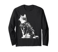 Amante de los Gatos Motivo Animal Samurai Divertido Manga Larga