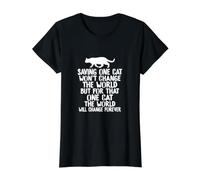 Amante de los Gatos Save One Cat Cambia el Mundo para rescatar a un Gato Camiseta gráfica económica, Mujer, Negro, M