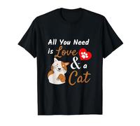 Amante de los Gatos: Todo lo Que Necesitas es Amor y un Lindo Eslogan de Gato Camiseta gráfica económica, Hombre, Negro, M