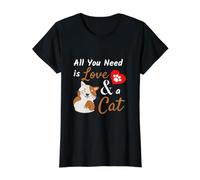 Amante de los Gatos: Todo lo Que Necesitas es Amor y un Lindo Eslogan de Gato Camiseta gráfica económica, Mujer, Negro, S