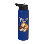 Amante de los gatos y los libros, para mujeres y niñas, café divertido Stainless Steel Insulated Water Bottle