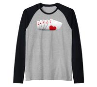 Amante de los Juegos de Cartas Poker Royal Flush Hearts Double Casino Camiseta Manga Raglan