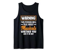 Amante de los musicales Advertencia Habla sobre musicales Camiseta sin Mangas